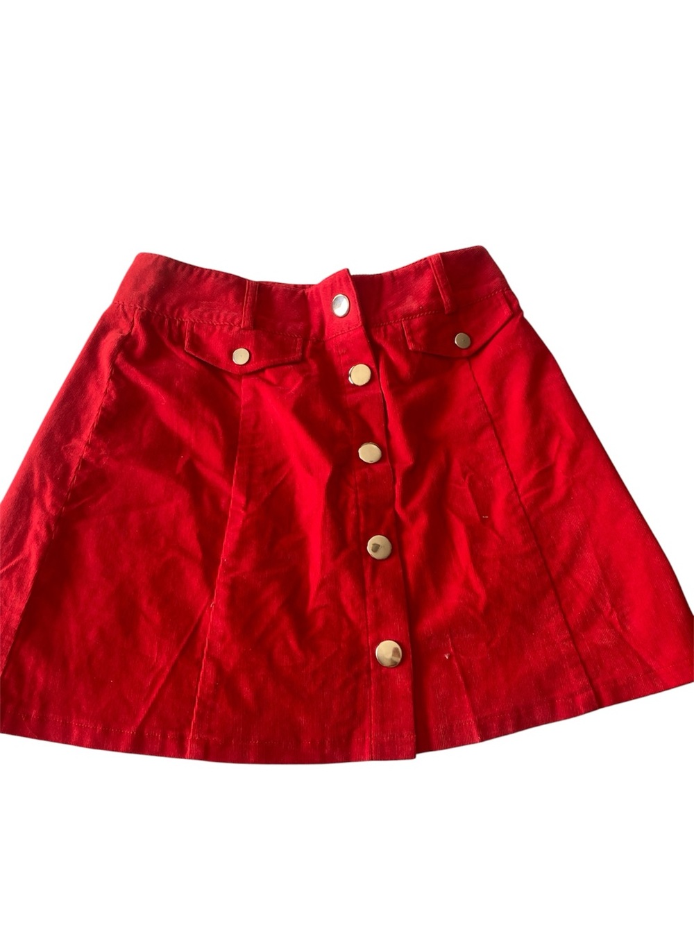 Red Button-Front A-Line Skirt